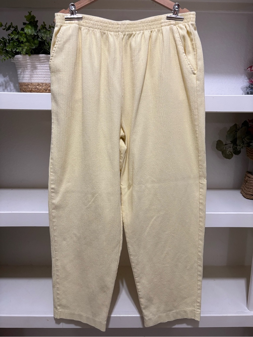 Blair Light Yellow Straight-Leg Elastic Waist Pants